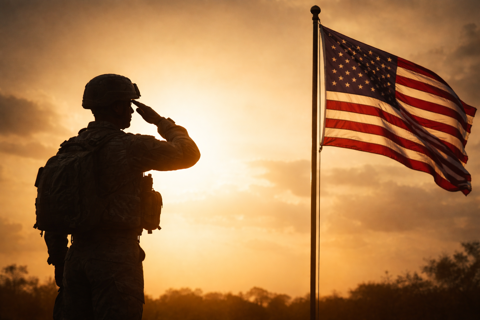 Soldier saluting the flag